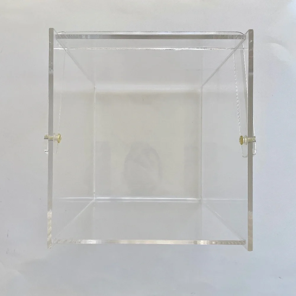 Clear Transparent Lucite Acrylic Rectangular Lidded Box with Handle Vintage MCM